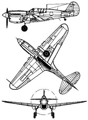 3 View Curtiss P40 Warhawk