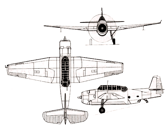 three view of the Grumman Avenger