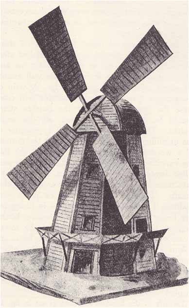 small working windmill model sketch B&W drawingfiddlersgreen.net
